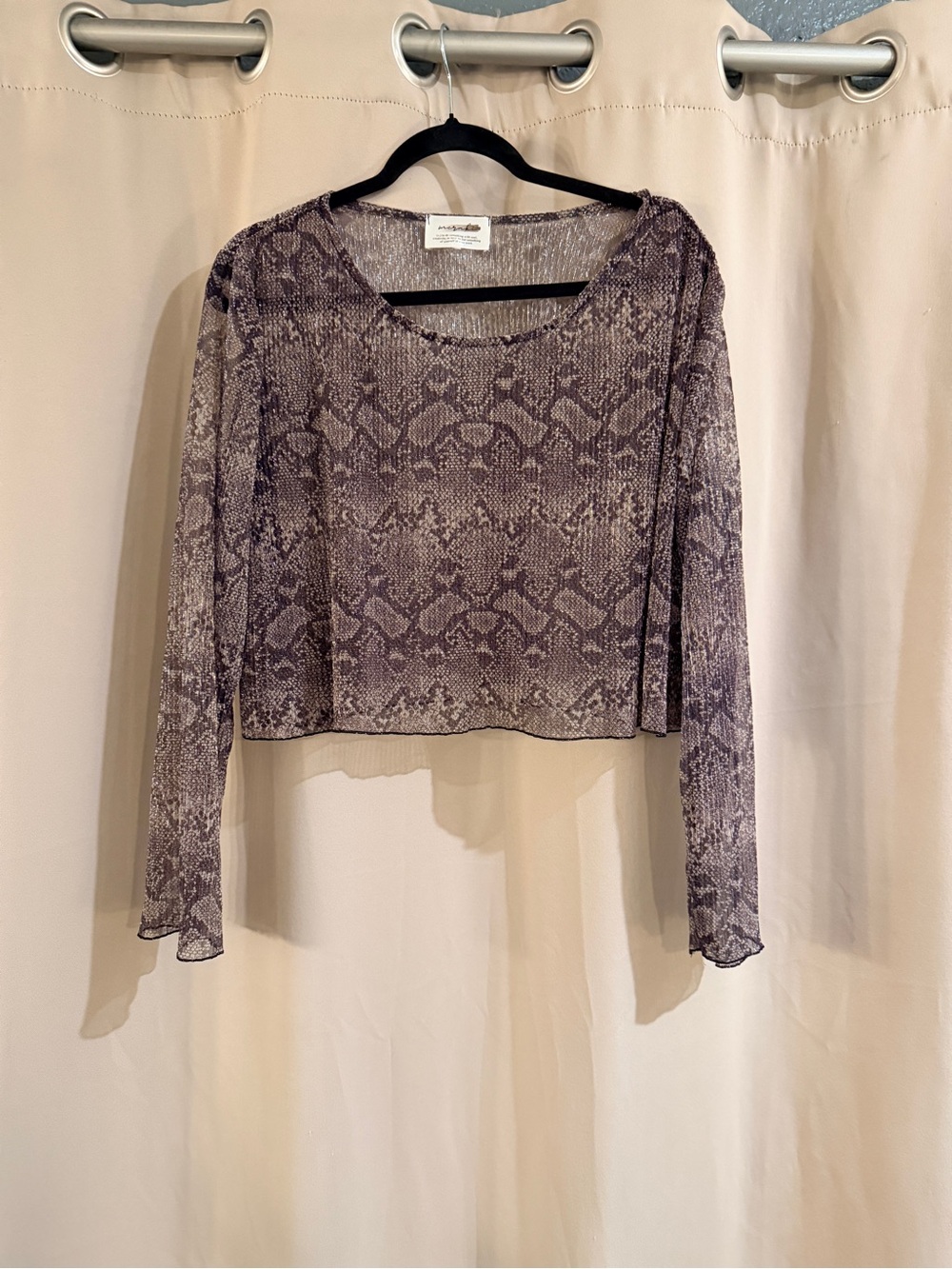 Meraki Sheer Snake-Print Long Sleeve Top